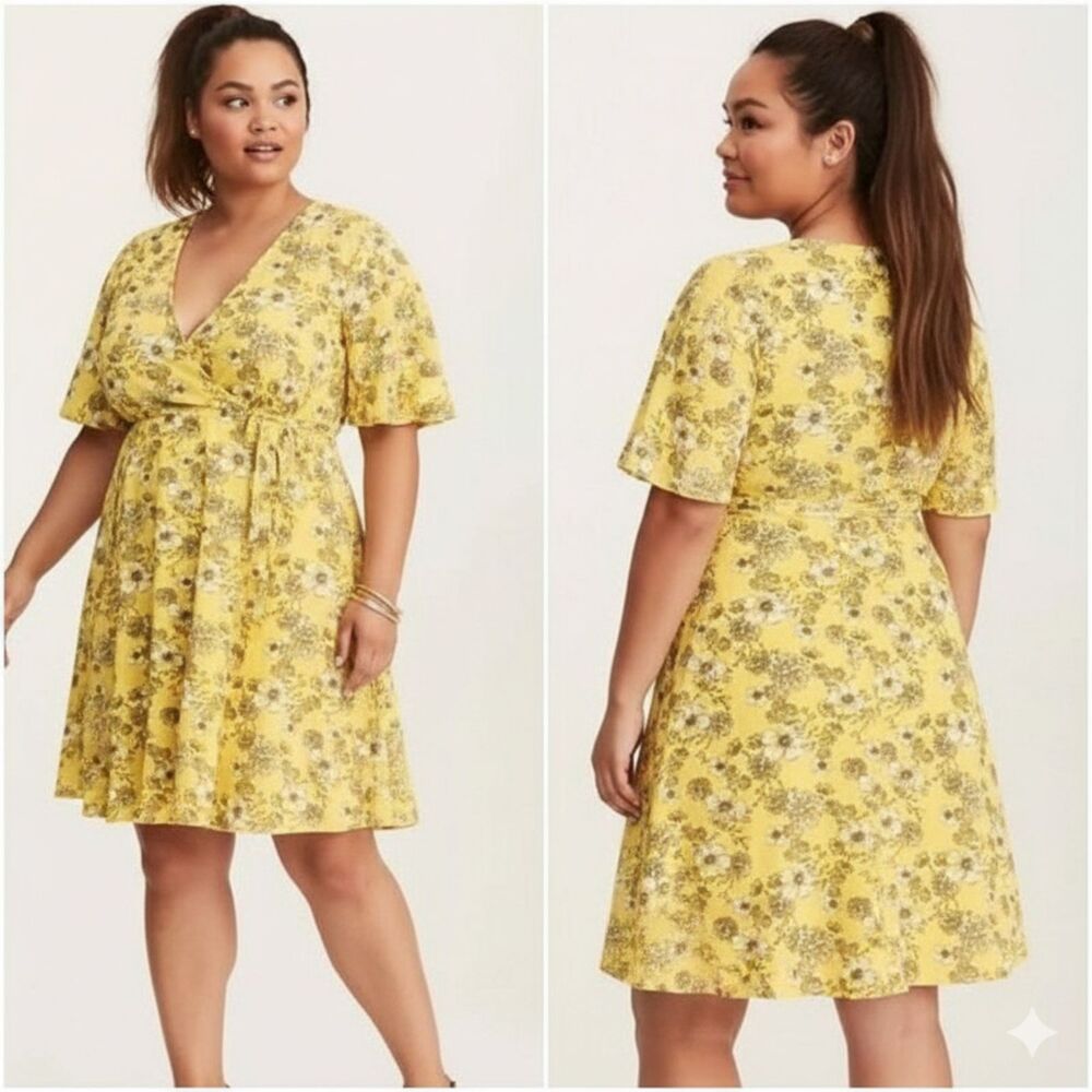 Torrid Summer Floral Midi Dress Sze 20 Yellow Black White Spring Garden Party